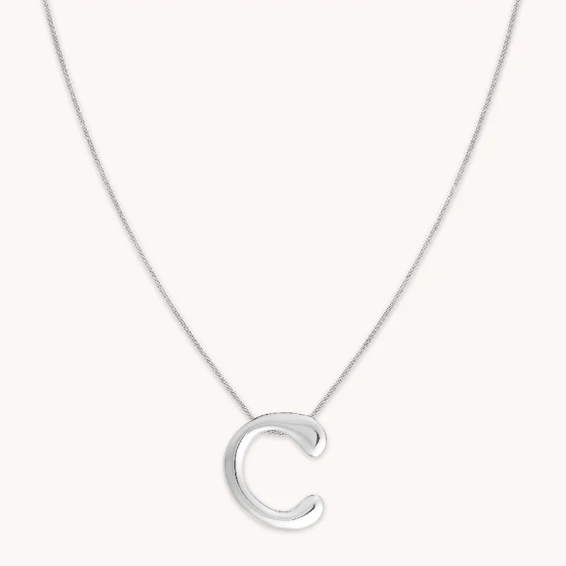 men’s and women’s matching necklaces -C Initial Bold Pendant Necklace in Silver