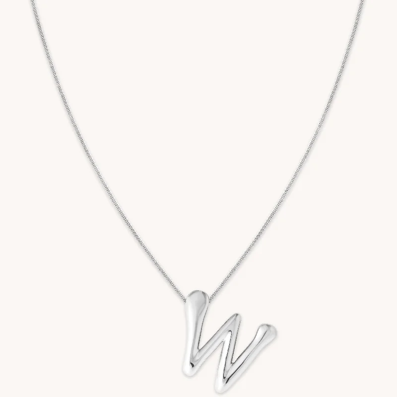 crystal necklaces for women -W Initial Bold Pendant Necklace in Silver