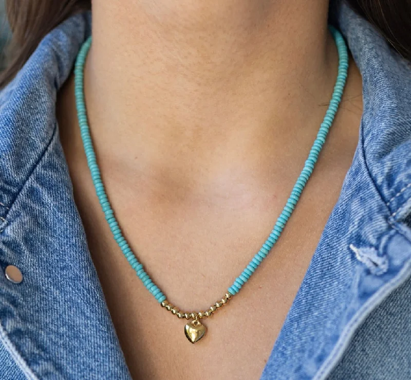 gold chain necklaces for women -Turquoise and Gold Heart Necklace