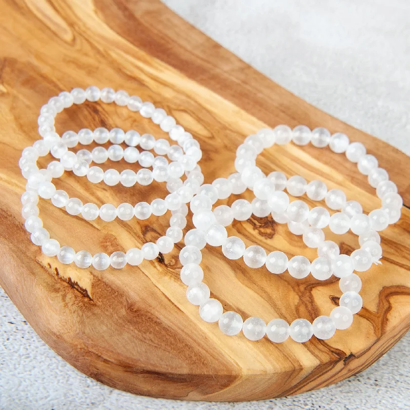 handmade charm bangles -handmade charm bangles -Selenite Beaded Bracelet