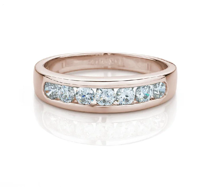 trendy rings for women -Wedding or eternity band with 0.56 carats* of diamond simulants in 14 carat rose gold