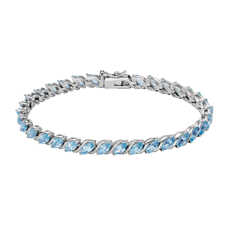 casual bracelets for women -casual bracelets for women -Sterling Silver Marquise Blue Topaz Line Bracelet by Samuel B.