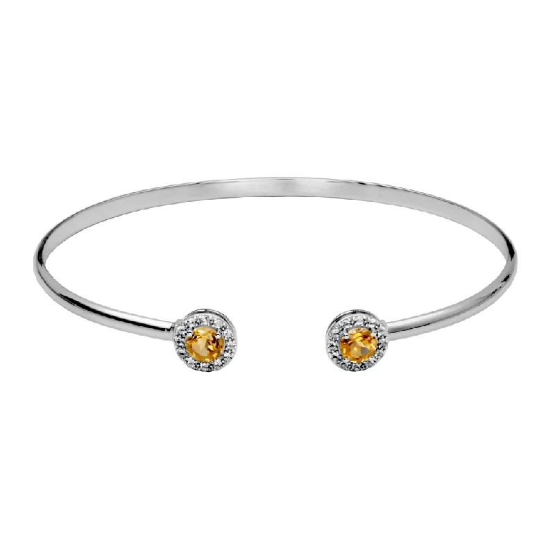 colorful bracelets for women -colorful bracelets for women -Sterling Silver Citrine & White Topaz Halo Cuff Bracelet by Samuel B.