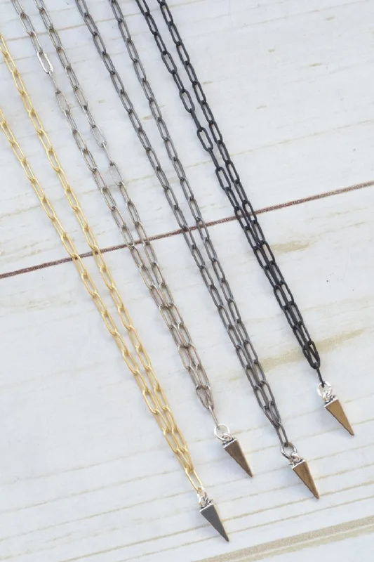 long chain necklaces for women -PAPERCLIP NECKLACE | SILVER PYRAMID CHARM