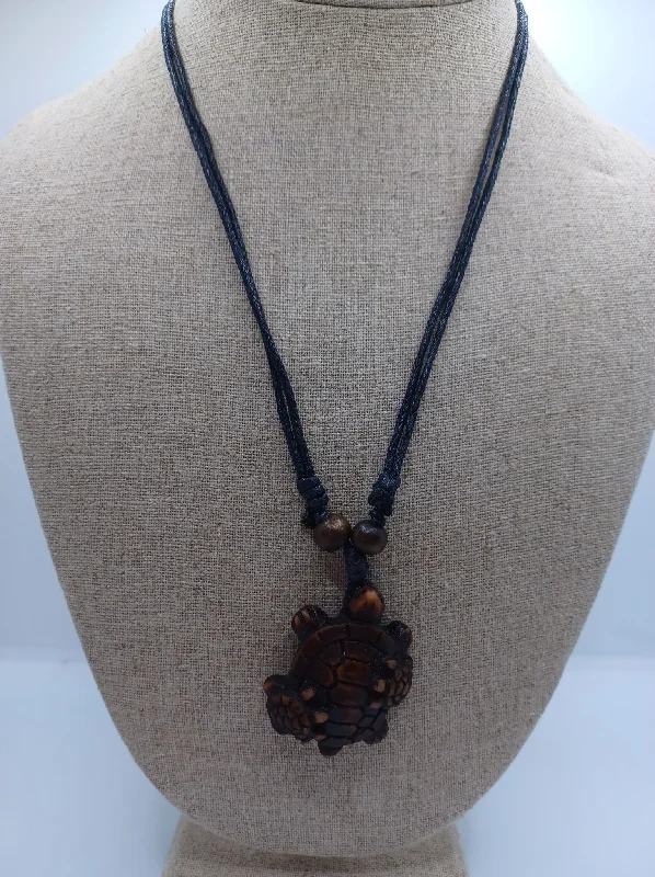 stylish necklaces for women -Wooden Turtle Necklace - Brown