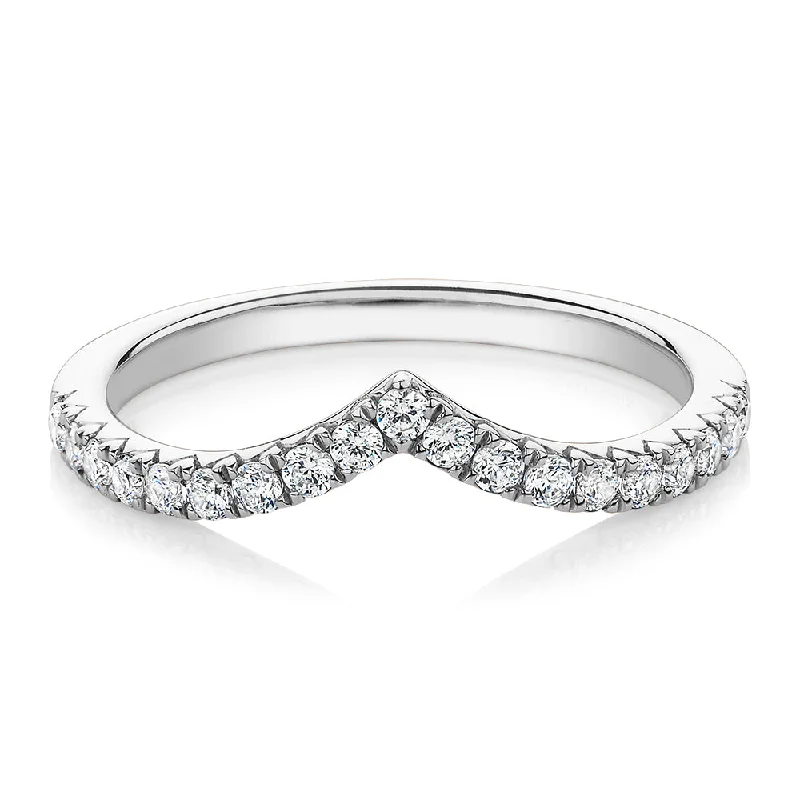 women’s birthstone rings -Round Brilliant curved wedding or eternity band with 0.57 carats* of diamond simulants in 10 carat white gold