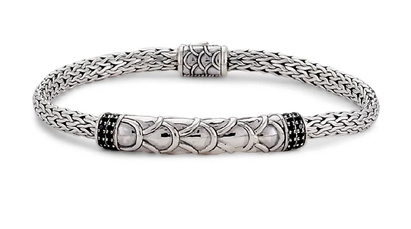 modern women’s bangles -modern women’s bangles -Sterling Silver Black Spinel Bar Bracelet by Samuel B.