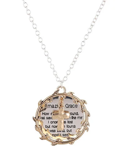 trendy gold necklaces for women -Silver w/ Gold Accent Amazing Grace Cross Style Necklace