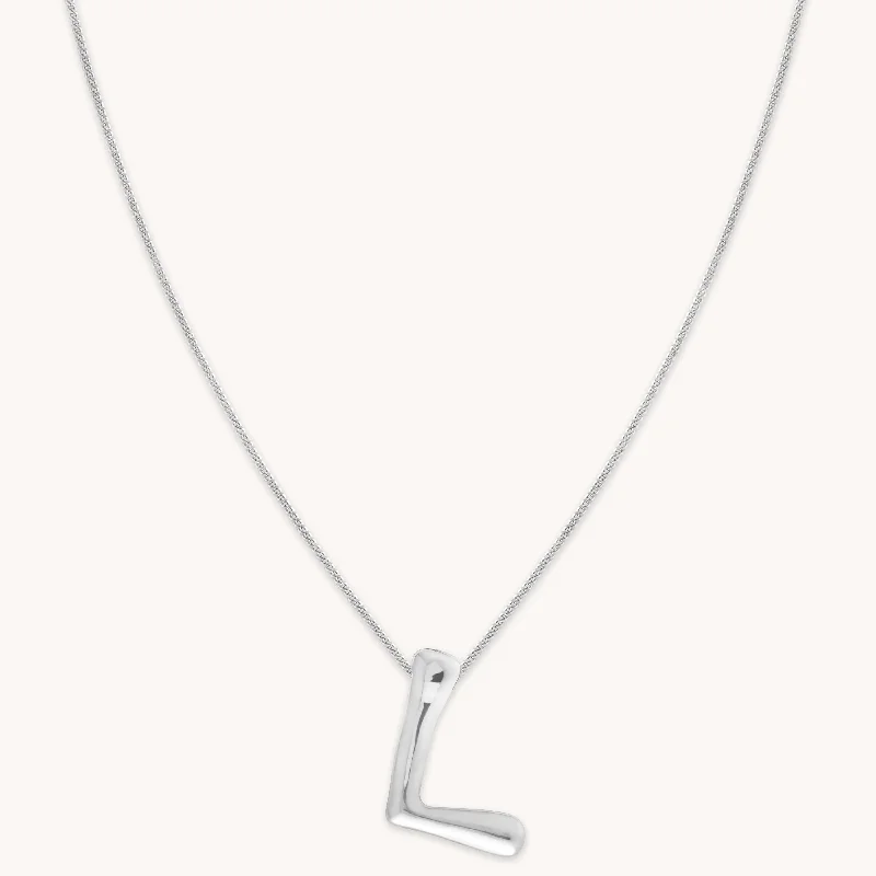 pearl necklaces for women -L Initial Bold Pendant Necklace in Silver