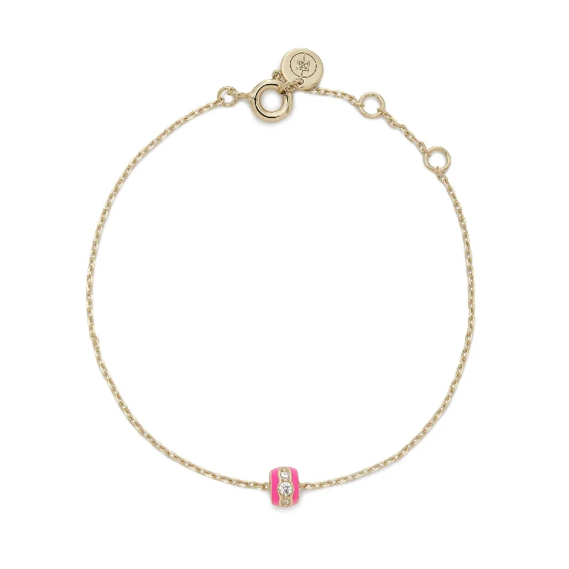 sterling silver bangles -sterling silver bangles -Pink Enamel & Cz Channel Rondelle Bracelet