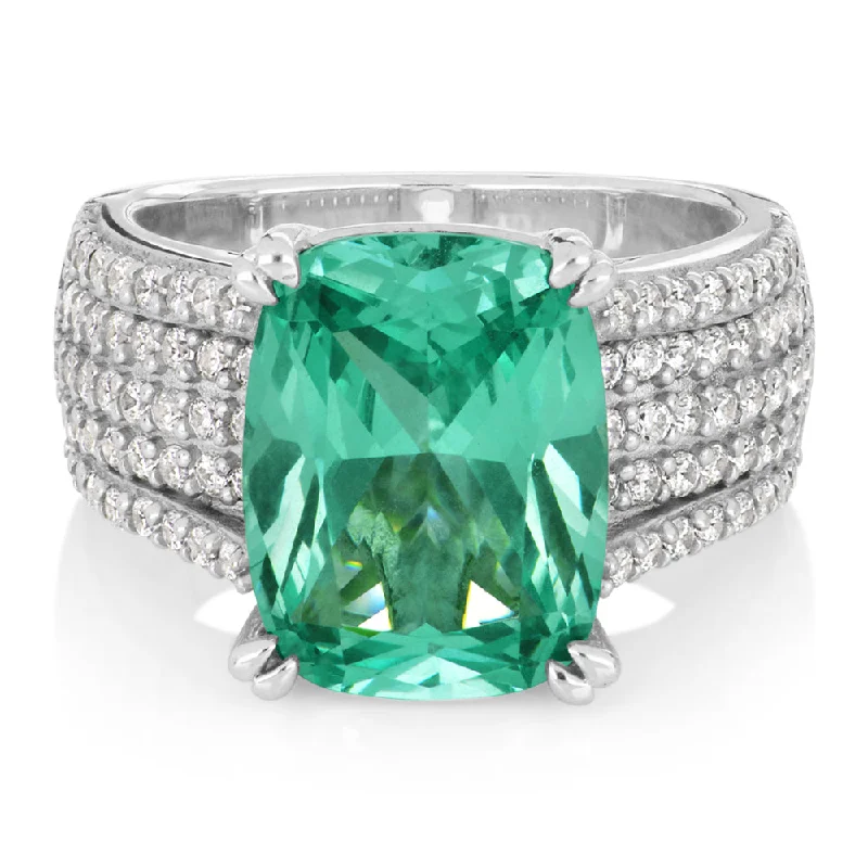 women’s rings with diamonds -Dress ring with ocean green simulant and 0.90 carats* of diamond simulants in sterling silver