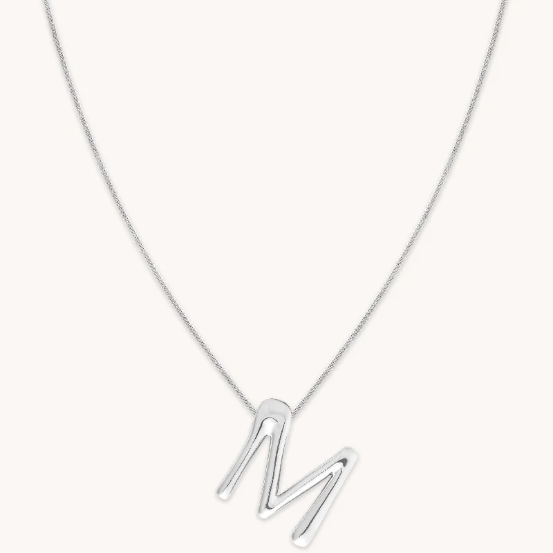 gemstone necklaces for women -M Initial Bold Pendant Necklace in Silver