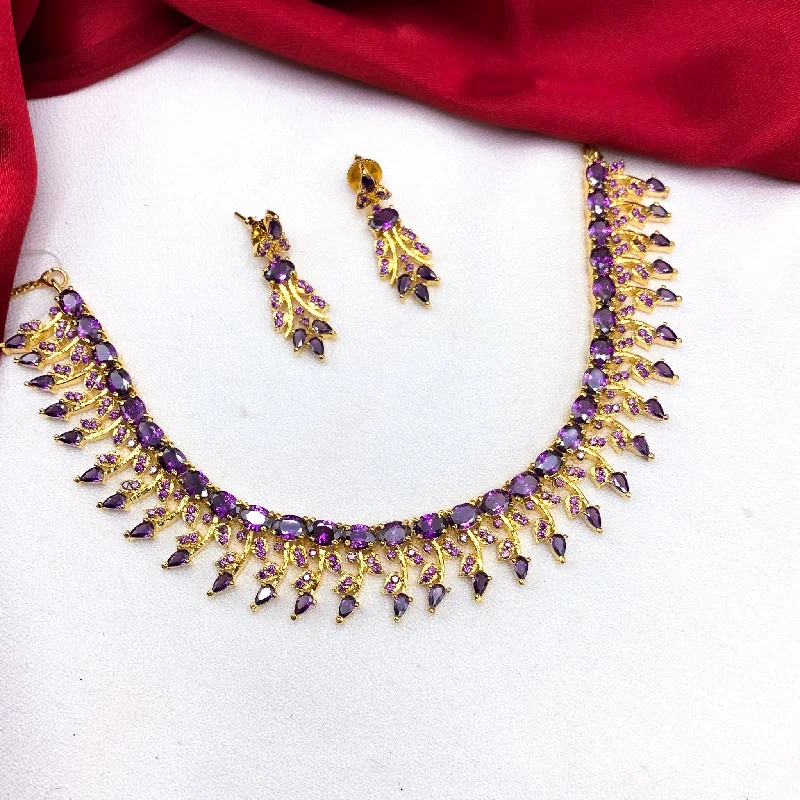 modern necklaces for women -Beautiful Designer Purple Zircon (CZ) stone Short Necklace Set