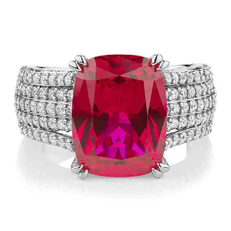 fashion rings for women -Dress ring with ruby simulant and 0.90 carats* of diamond simulants in sterling silver