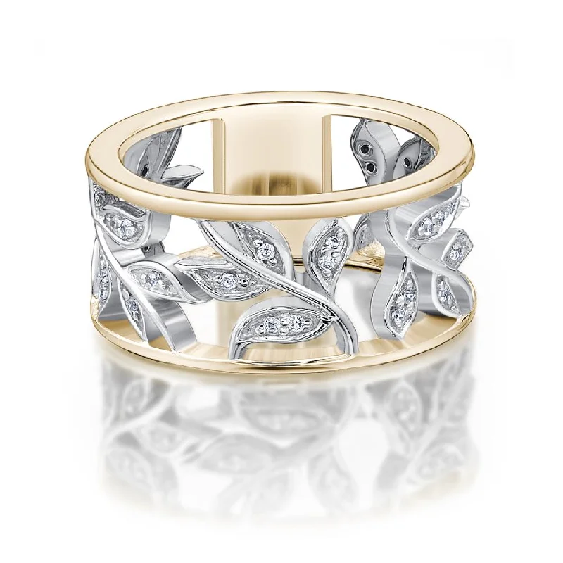 women’s engagement rings -Floral Ring in Yellow Gold with White Gold Setting