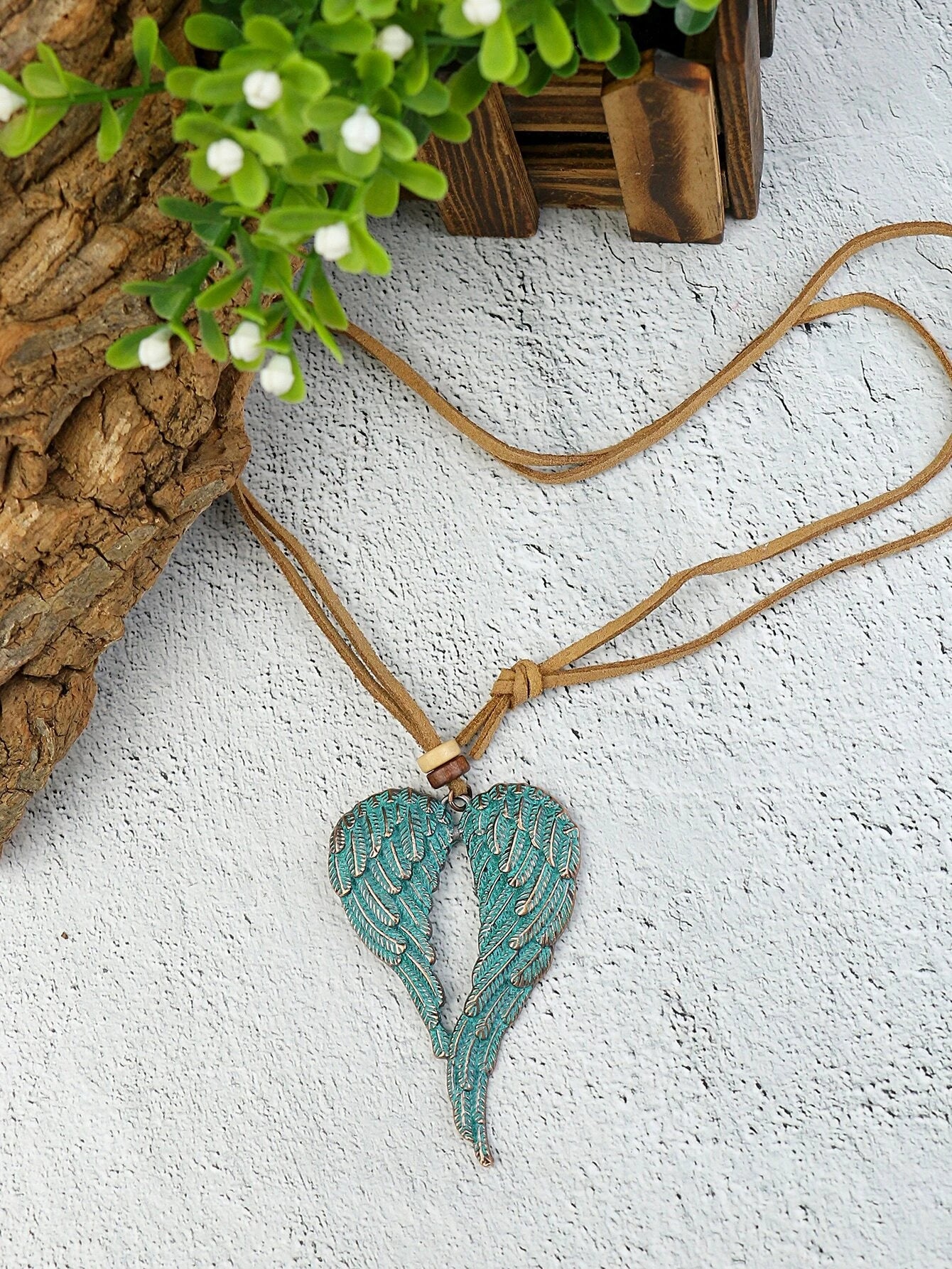 heart-shaped pendant necklaces for women -Angel Wing Necklace on a Suede Chain