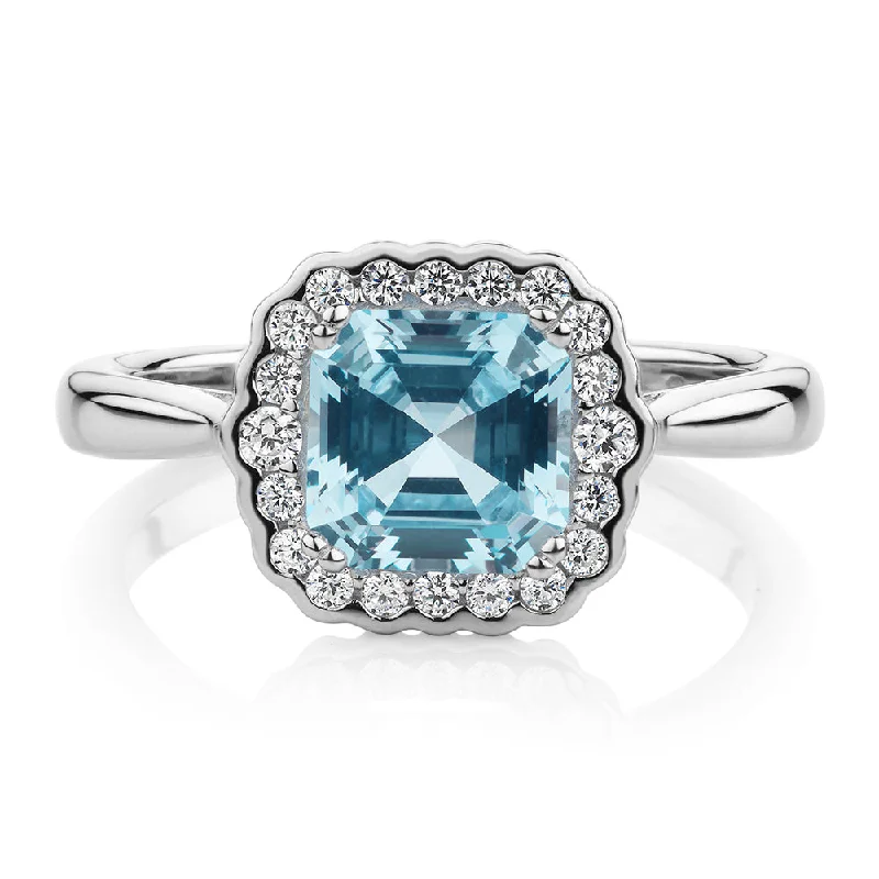 luxury bridal rings -Dress ring with blue topaz simulant in sterling silver