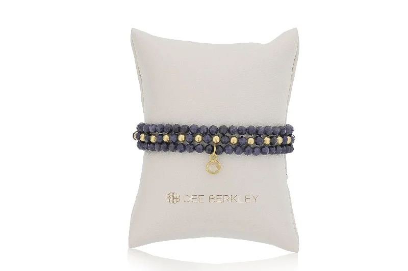 chic gemstone bangles -chic gemstone bangles -Blue Sapphire & Gold Filled Bead Stretch Bracelet Set by Dee Berkley