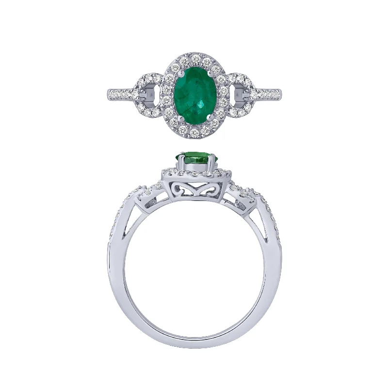 bridal ring sets -14K White Gold Emerald And Diamond Ring