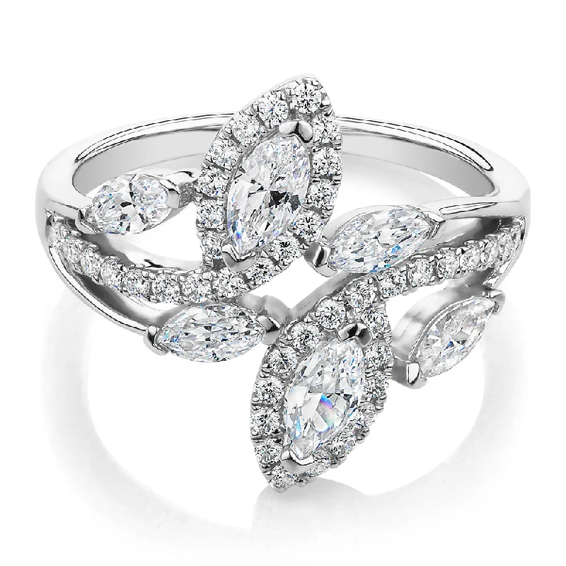 trendy cocktail rings for women -Dress ring with 1.44 carats* of diamond simulants in 10 carat white gold