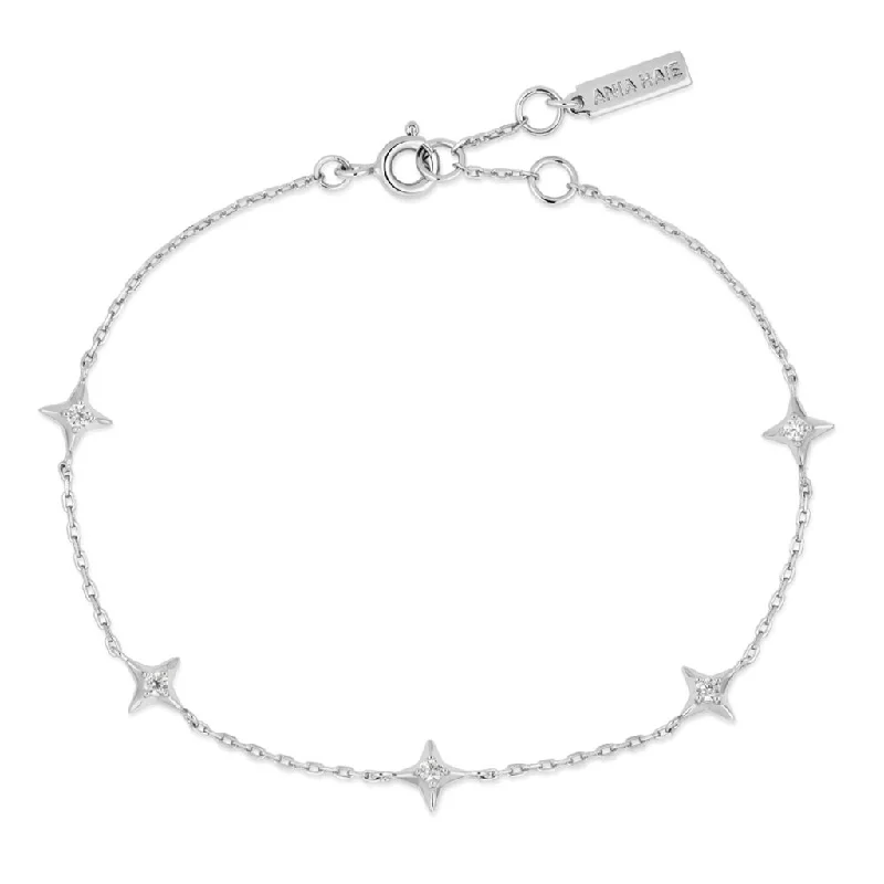 dainty bracelets for women -dainty bracelets for women -Sterling Silver Cubic Zirconia Star Station Bracelet by Ania Haie