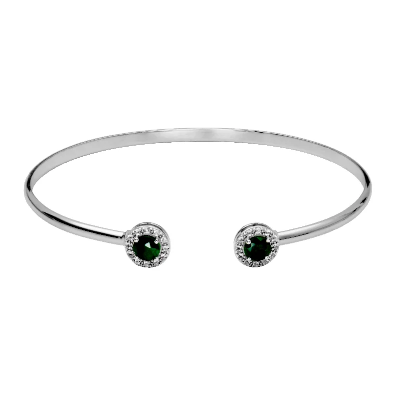 women’s bangle bracelets for parties -women’s bangle bracelets for parties -Sterling Silver Dyed Green Corundum & White Topaz Halo Cuff Bracelet by Samuel B.