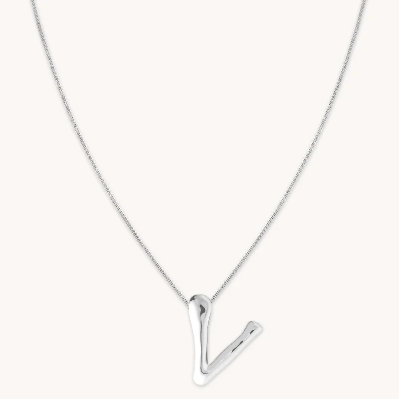 chunky necklaces for women -V Initial Bold Pendant Necklace in Silver