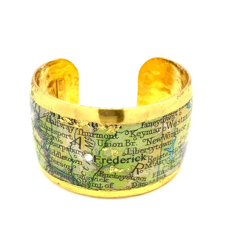 luxury silver bangles -luxury silver bangles -22K Gold Leaf Frederick,MD Map Cuff Bracelet by Evocateur