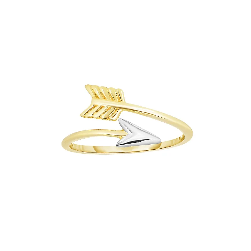 unique engagement rings -14kt Yellow+White Gold 1.2mm Shiny Bypass Type Arrow Ring with White Tip