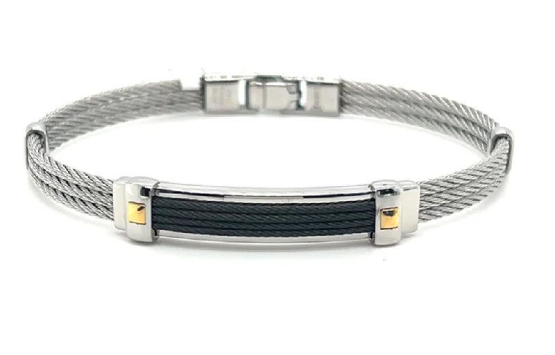 bohemian bracelets for women -bohemian bracelets for women -Stainless Steel IP Black and 18K Gold Men's Cable Bracelet