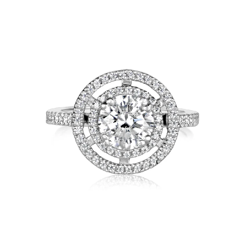 vintage engagement rings for women -Small Round Double Halo Ring in White Gold