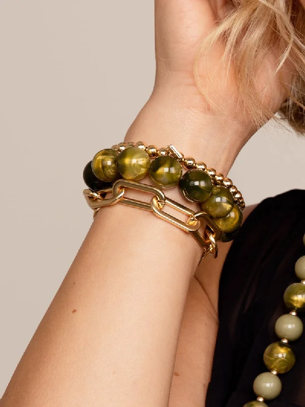 beaded bangles for women -beaded bangles for women -Iridescent Ivy Beaded Bracelet - Olive