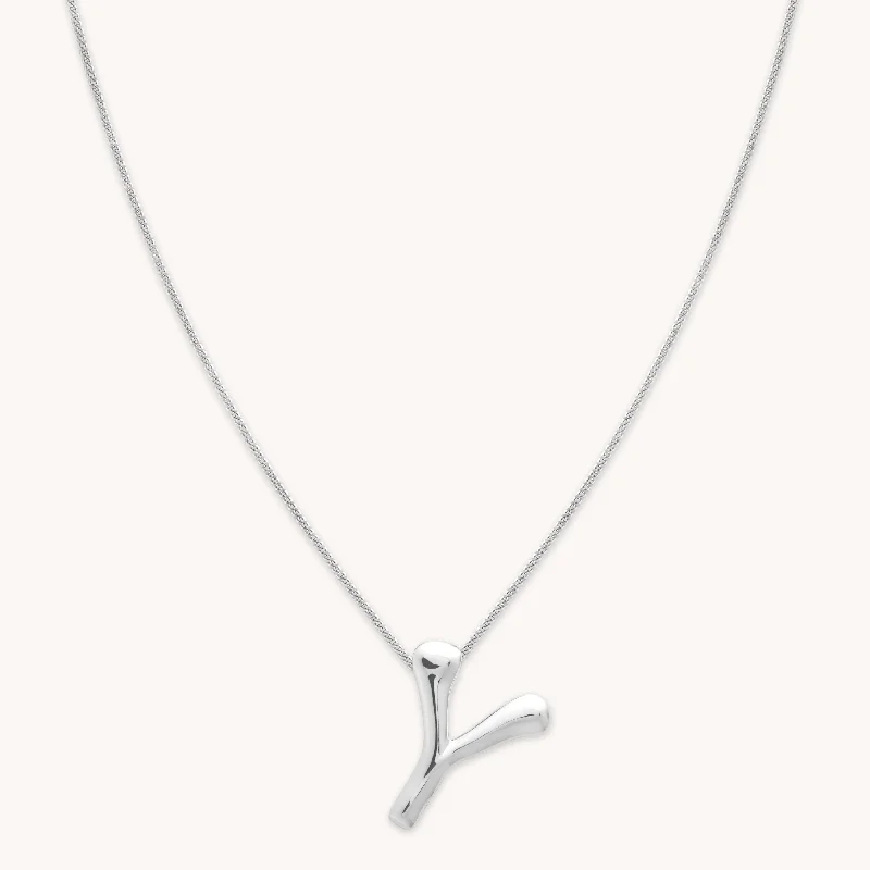 colorful necklaces for women -Y Initial Bold Pendant Necklace in Silver