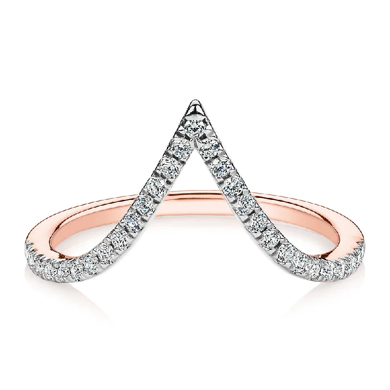 silver rings for women -Round Brilliant curved wedding or eternity band in 10 carat rose gold