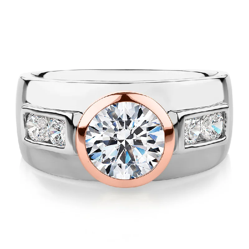 engraved rings for women -Synergy dress ring with 2.11 carats* of diamond simulants in 10 carat rose gold and sterling silver