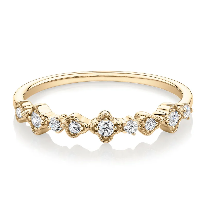 geometric rings for women -Wedding or eternity band with diamond simulants in 10 carat yellow gold