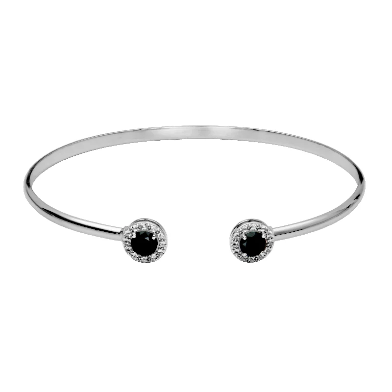 leather bangles for women -leather bangles for women -Sterling Silver Black Spinel & White Topaz Halo Cuff Bracelet by Samuel B.