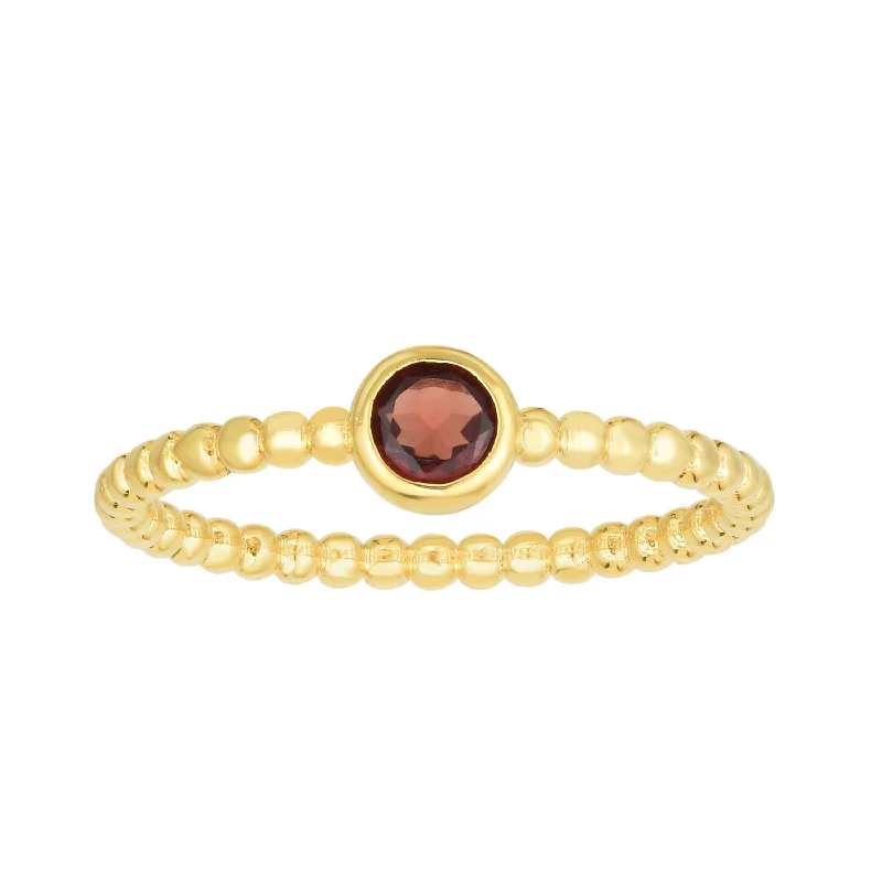 luxury platinum rings -14kt Gold Size-7 Yellow Finish 4.5mm Polished Beaded Ring  with  4mm Round Garnet