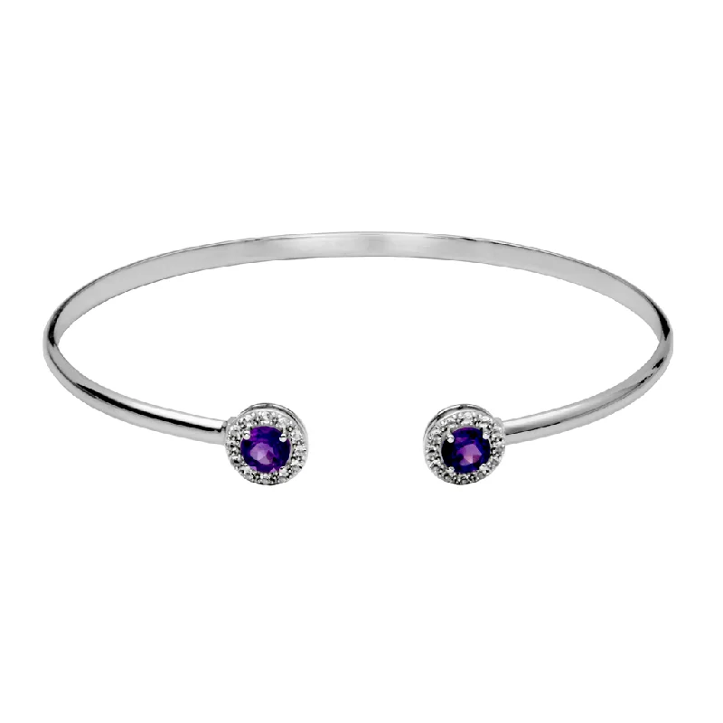 boho chic bangles for women -boho chic bangles for women -Sterling Silver African Amethyst & White Topaz Halo Cuff Bracelet by Samuel B.