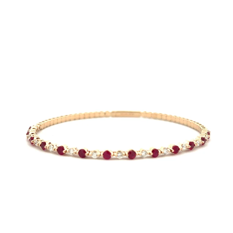 custom bracelet sets for women -custom bracelet sets for women -14K Yellow Gold 1.54ctw Round Ruby & Diamond Bangle Bracelet