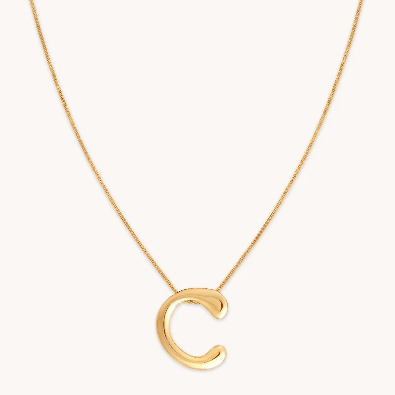 elegant pearl necklaces for women -C Initial Bold Pendant Necklace in Gold