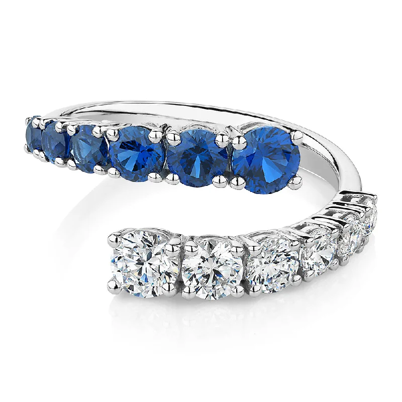 eternity band rings for women -Dress ring with sapphire simulants and 0.91 carats* of diamond simulants in 10 carat white gold