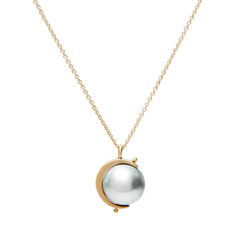 trendy layered necklaces for women -<!--NK205-->sliver moon+pearl necklace