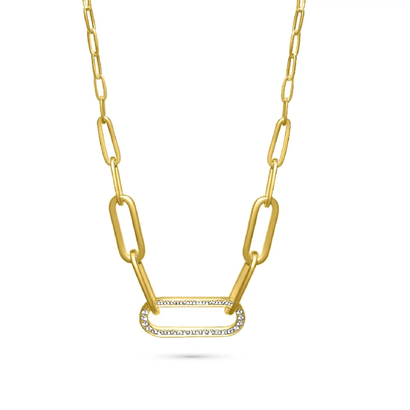 dainty gold necklaces for women -Diamond Paved Oval Link Necklace