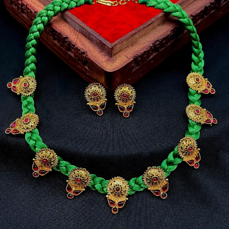 precious stone pendants for women -Green Dori Necklace set with Red Kemp Stones