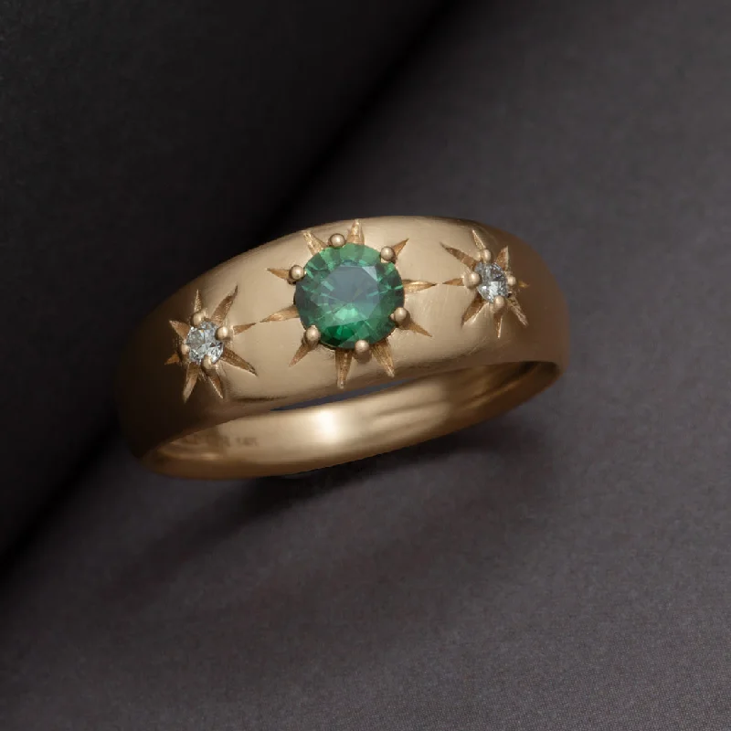 fashion-forward rings for women -Three Sisters Ring, Green Sapphire