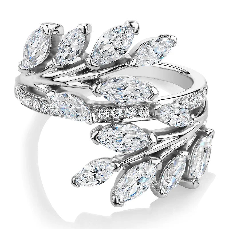 women’s wedding bands -Dress ring with 2.48 carats* of diamond simulants in 10 carat white gold