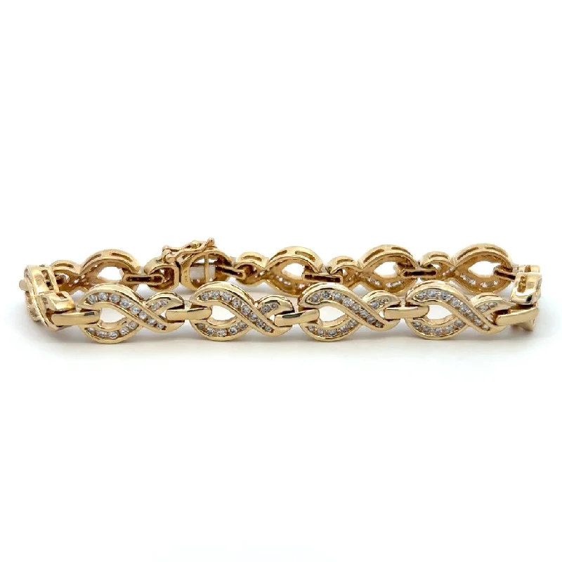 unique charm bracelets for women -unique charm bracelets for women -Estate 14K Yellow Gold 3.25ctw Round Diamond Infinity Link Bracelet