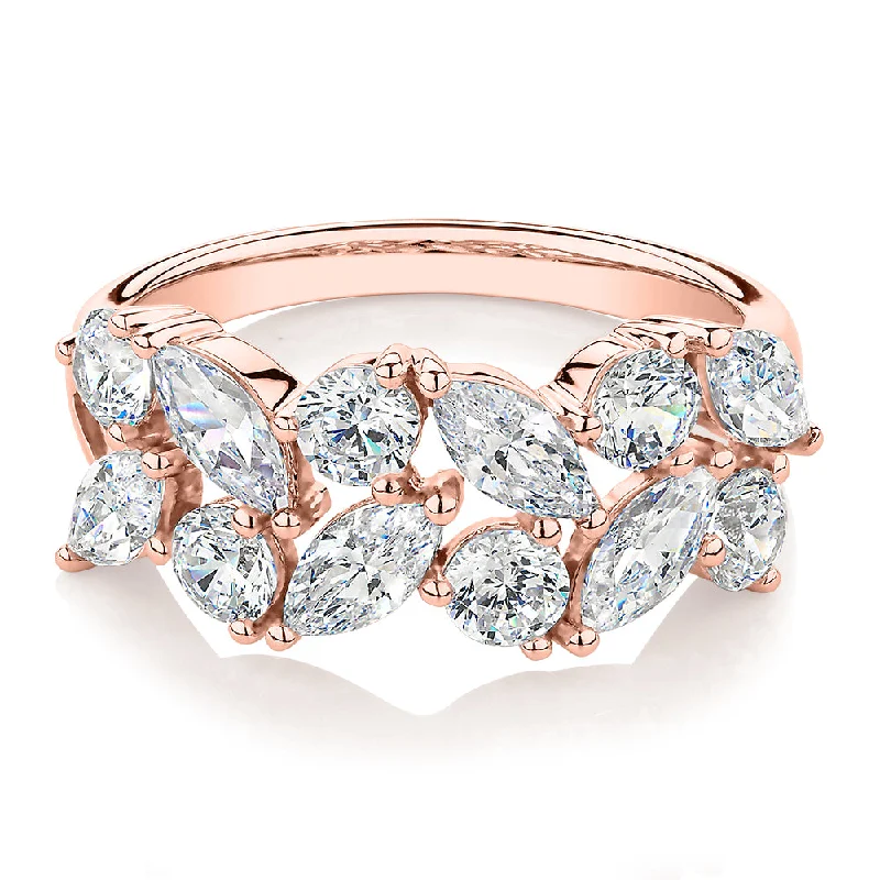 gold engagement rings for women -Dress ring with 3.36 carats* of diamond simulants in 10 carat rose gold