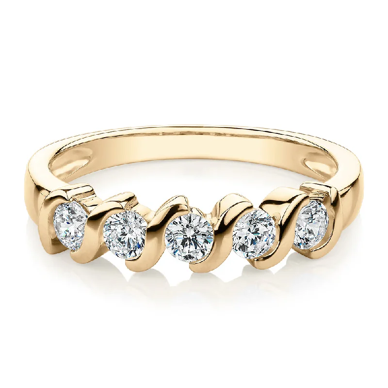 luxury rings for women -Wedding or eternity band with 0.55 carats* of diamond simulants in 10 carat yellow gold